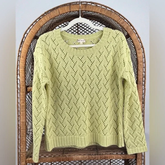 Hem & Thread Light Green Knit Sweater Open Weave Long Sleeve Size S - Picture 2 of 3